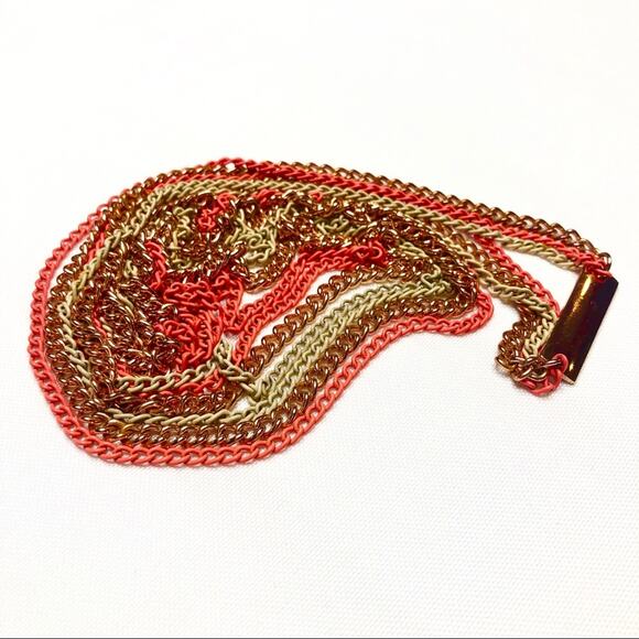 Y2k Express Peach & Gold Triple Chain Long Necklace - Picture 2 of 6